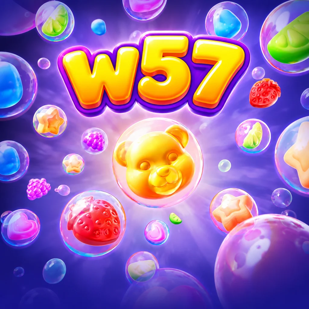 Permen beruang emas dalam gelembung warna-warni pada permainan Fruity Candy di w57
